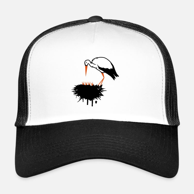 Storch und sein Nest mit Nachwuchs Graffiti - Trucker Cap - Weiß/Schwarz