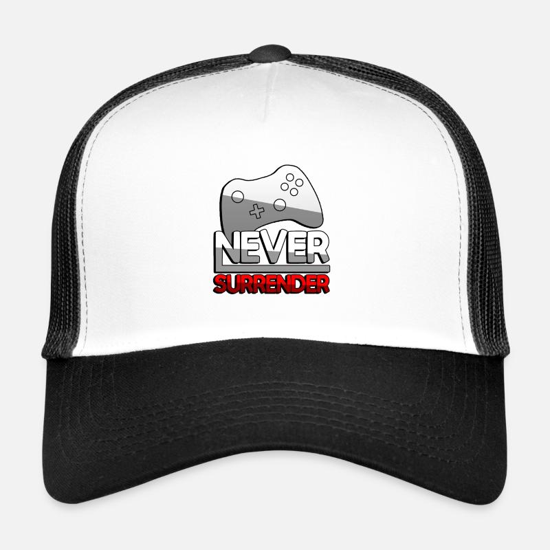 NEVER SURRENDER (Rot) + Controller - Gaming Trucker Cap