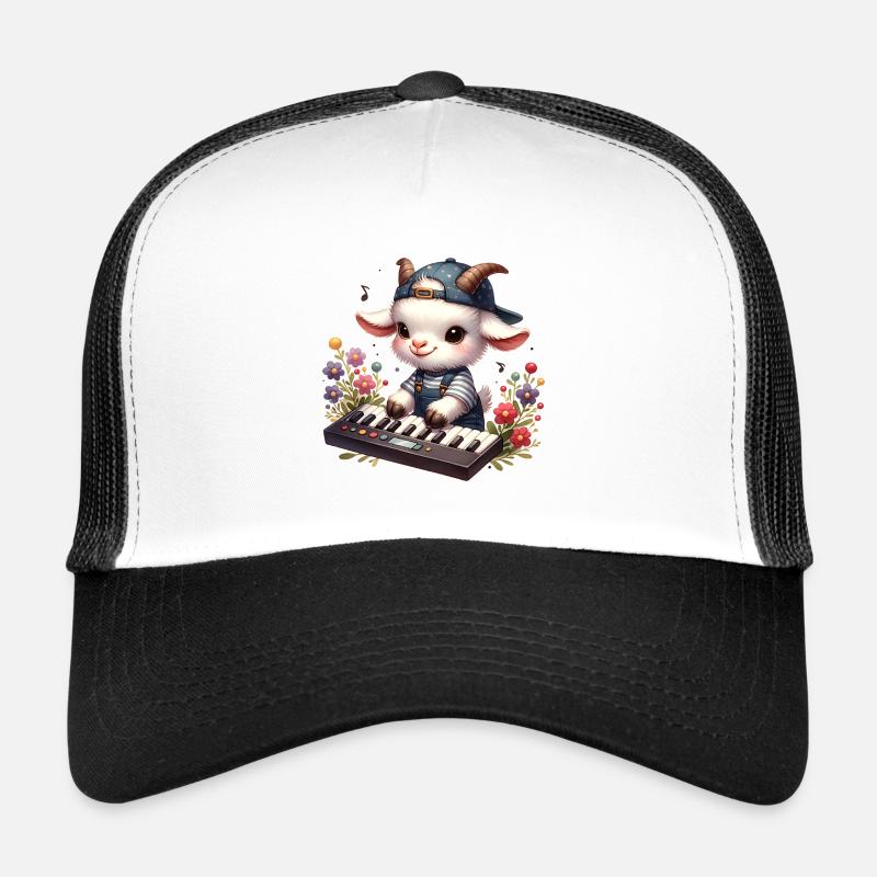 Cute Goats and Drum Farm Motif Trucker Cap