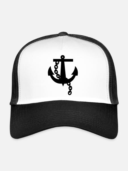 anchor navy simple black rockabilly design - Trucker Cap - white/black - Front
