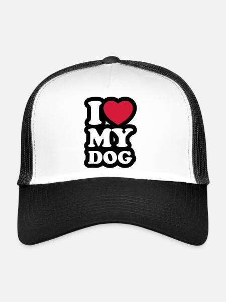 I love my dog - J'aime mon chien - Casquette trucker  - blanc/noir - Devant