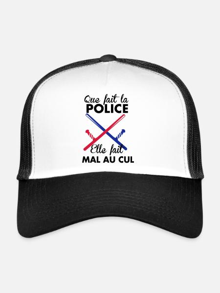 Elle fait quoi la Police... - Casquette trucker  - blanc/noir - Devant