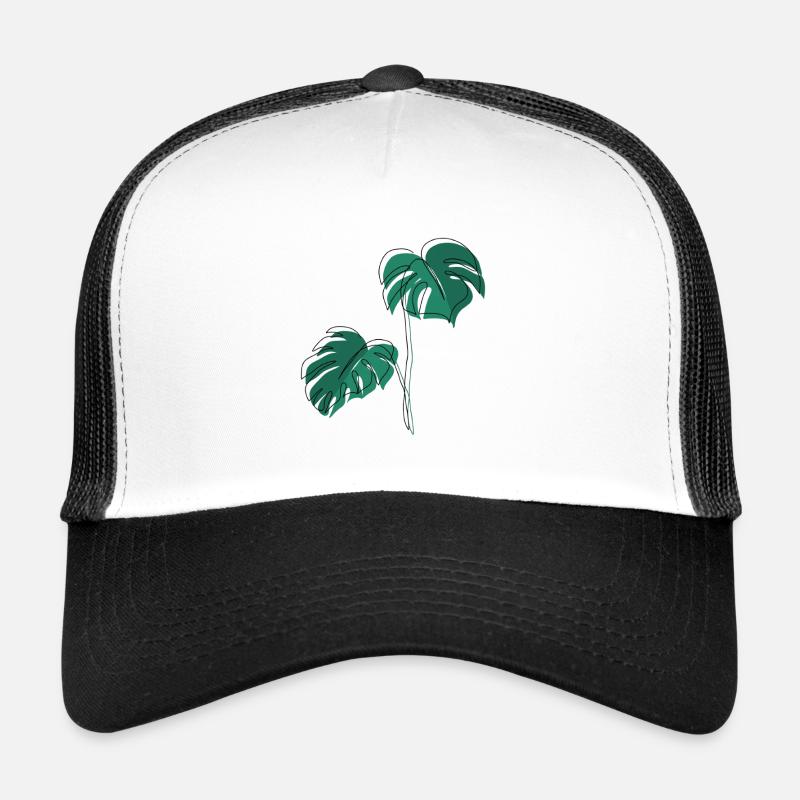 Monstera, Linéaire, plan, plante, Leaf, Minimal - Casquette trucker  - blanc/noir
