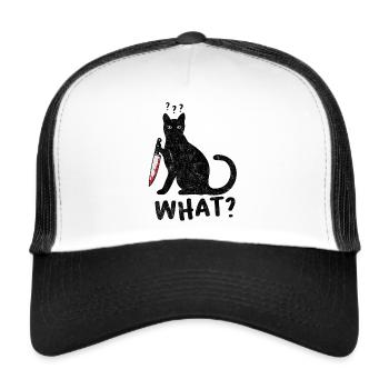 Cat What? Funny Black Cat With knife, Halloween - Trucker Cap - white/black - Front