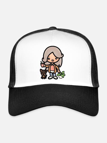 Cute toca girl - Aesthetic game character and dog - Trucker Cap - white/black - Front