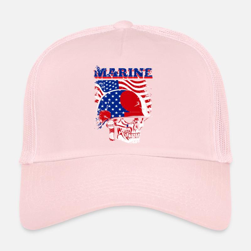 Un crâne naval effrayant avec le drapeau américain Casquette trucker 