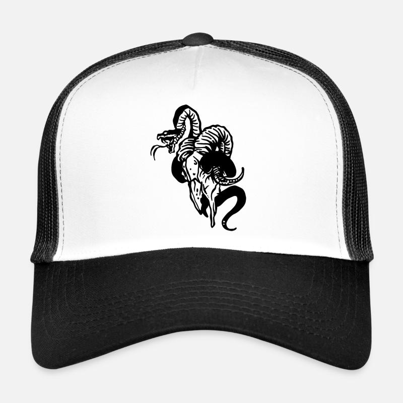 Schlange im Ziegenschädel Halloween Trucker Cap