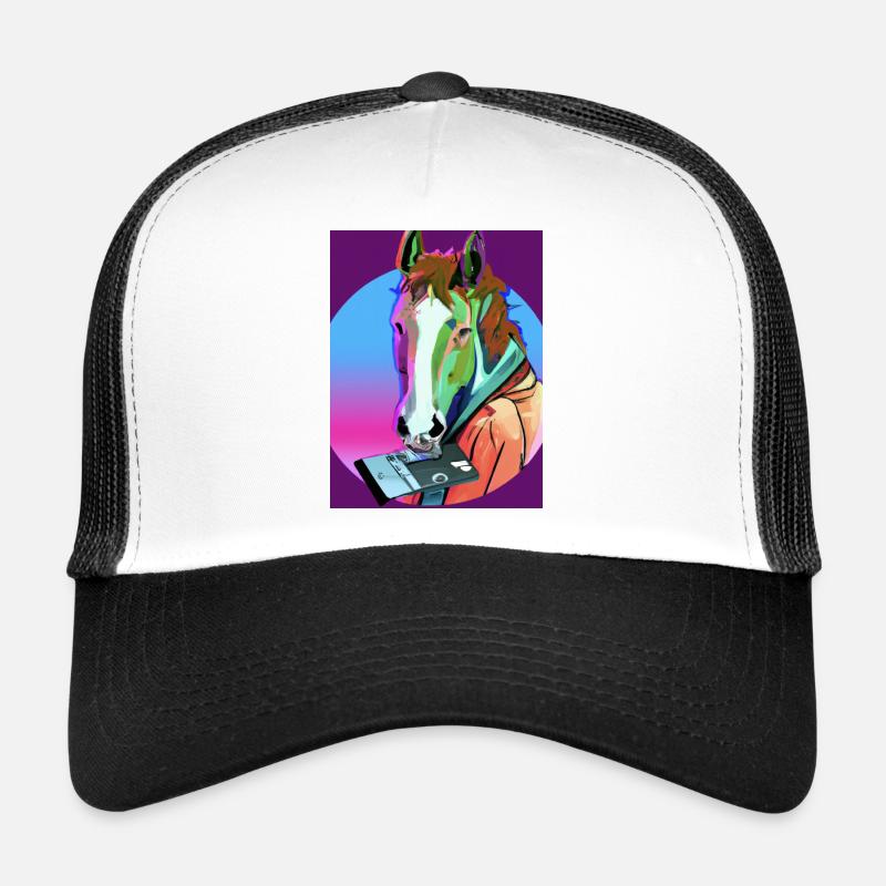 retro Pferd - Trucker Cap - Weiß/Schwarz