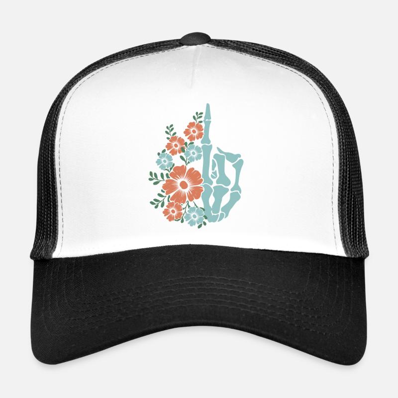 Illustration de la main d’un squelette floral Casquette trucker 