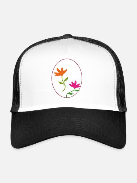 Œuf de Pâques à deux fleurs - Casquette trucker  - blanc/noir - Devant