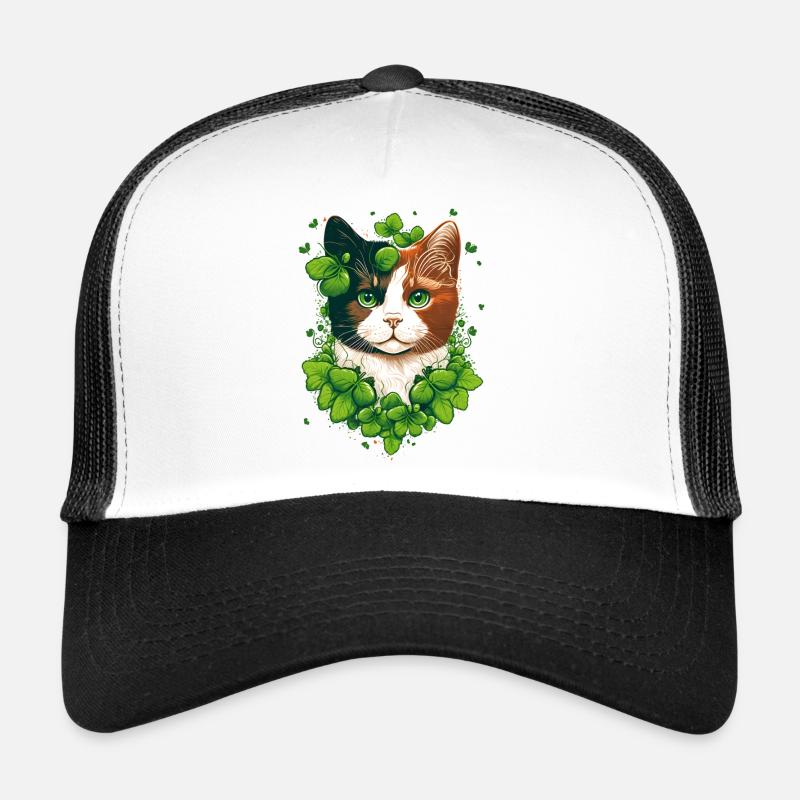 Cat with leaves frame Trucker Cap