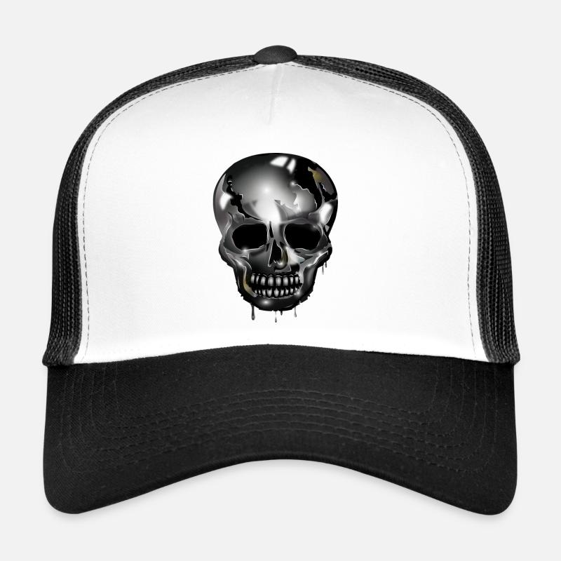 extravaganter Totenkopf koloriert im Chrom Look - Trucker Cap - Weiß/Schwarz