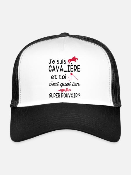 je suis cavalière / cadeau humour cavalière - Casquette trucker  - blanc/noir - Devant