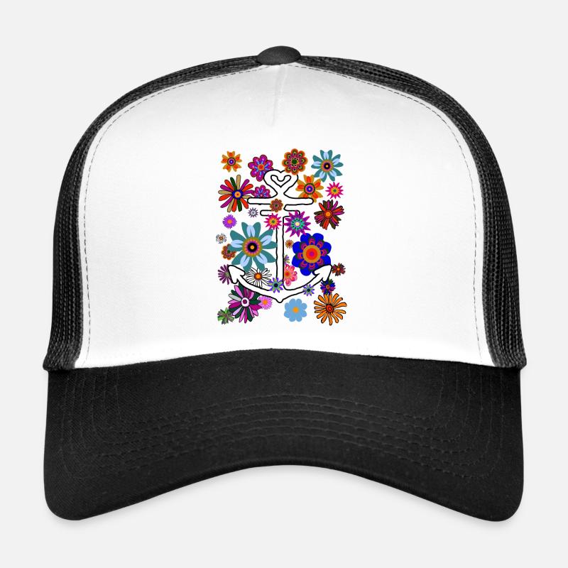 Tropical Look Anker Blumen und Blüten - Trucker Cap - Weiß/Schwarz