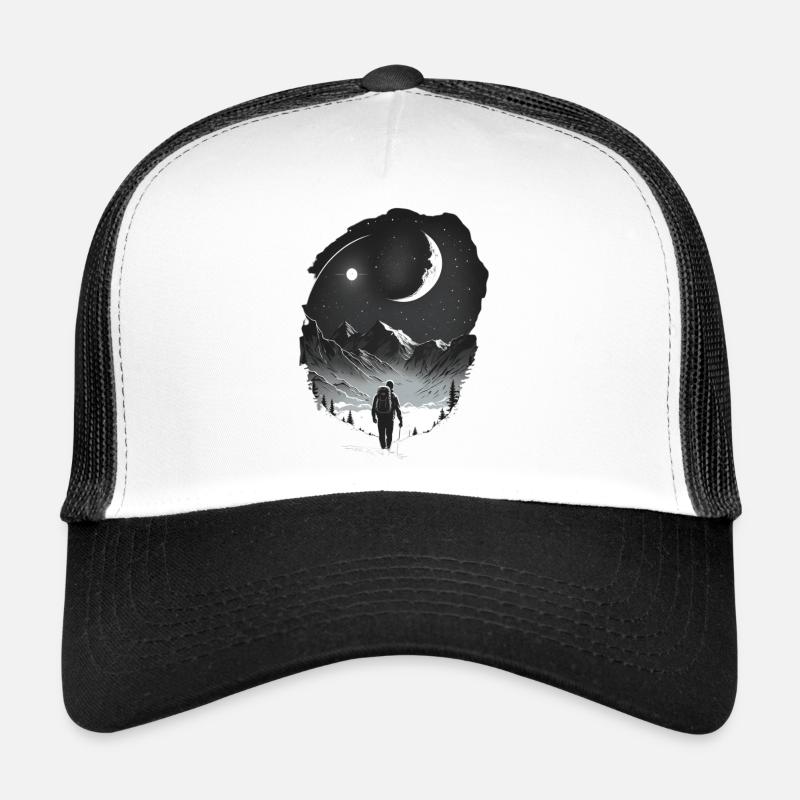 Hikers by moonlight, adventure, backpacking - Trucker Cap - white/black