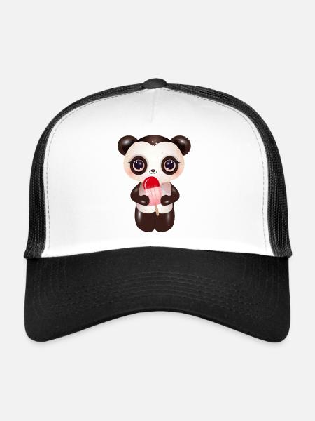 Panda mignon avec de la crème glacée rouge sur le style - Casquette trucker  - blanc/noir - Devant