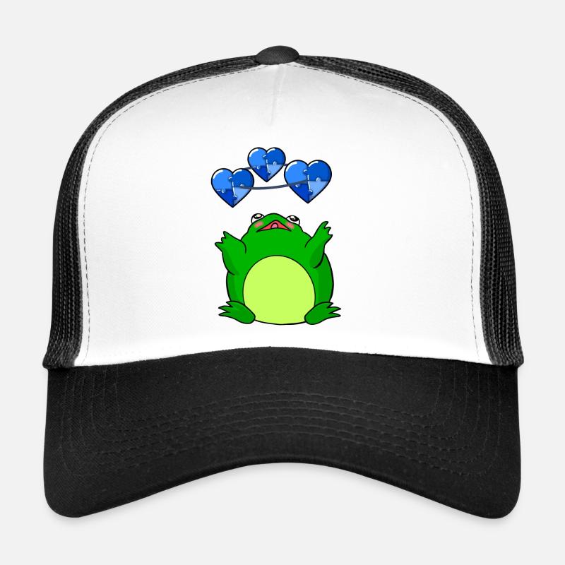 Frog Autism Puzzle Heart Trucker Cap