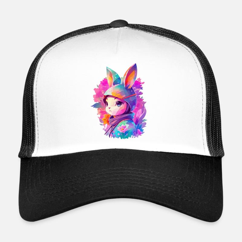 Manchon de lapin à l’aquarelle avec des fleurs Casquette trucker 