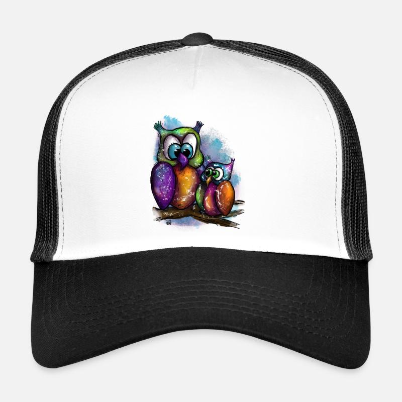 Eulen älter mit jungen - Trucker Cap - Weiß/Schwarz
