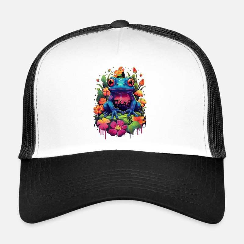 Frosch bunt farbig Tier Ampibie Lurch Teich - Trucker Cap - Weiß/Schwarz