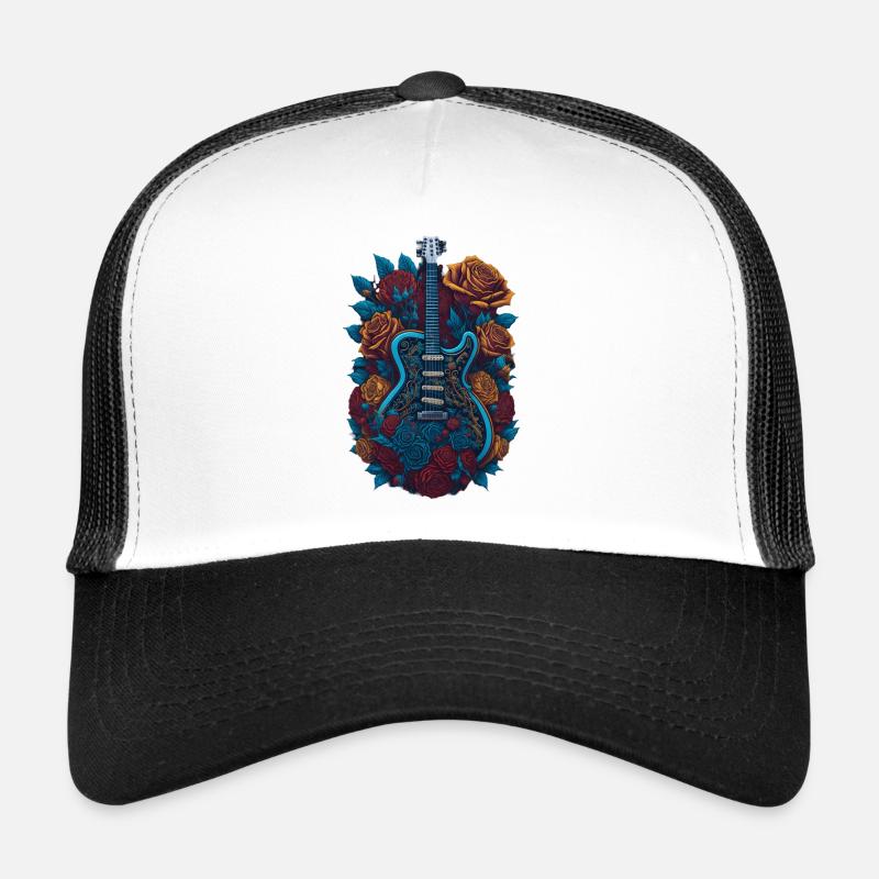 Guitare électrique avec guitariste rocker Rosen Casquette trucker 