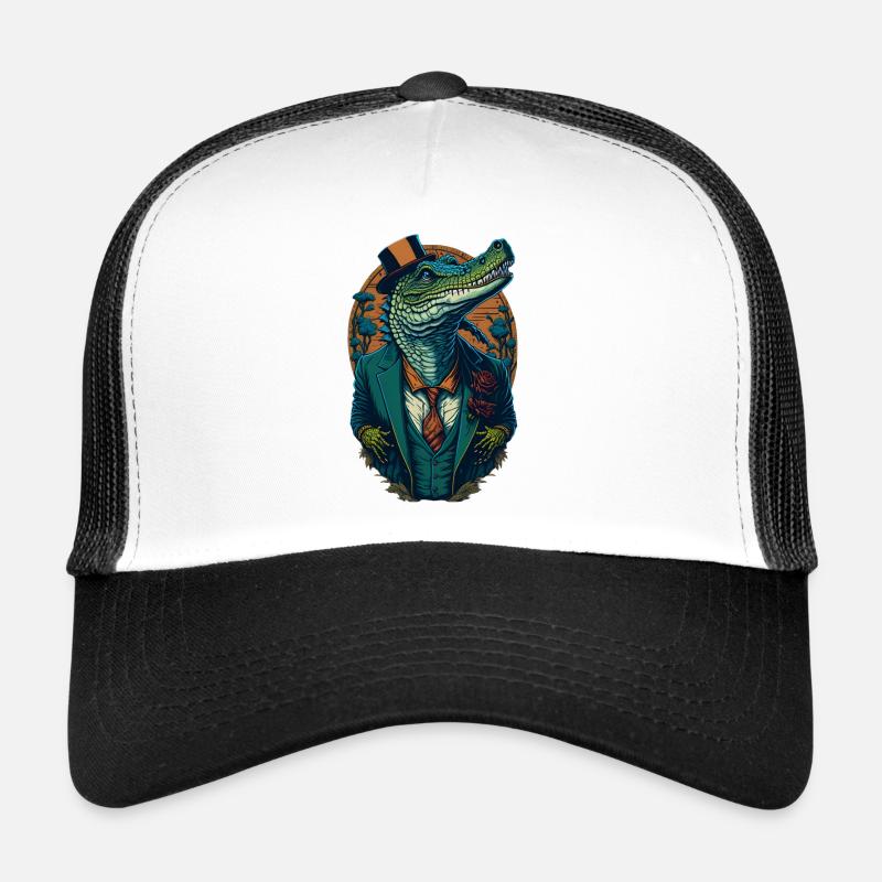 Krokodil mit Hut und Anzug Lustic Comic Style Trucker Cap