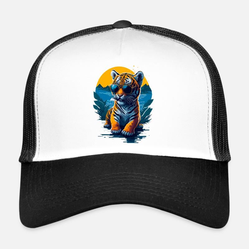 Mignon bébé tigre - Casquette trucker  - blanc/noir