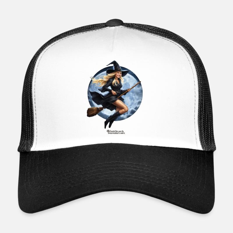 Hexe auf Besen - Trucker Cap - Weiß/Schwarz
