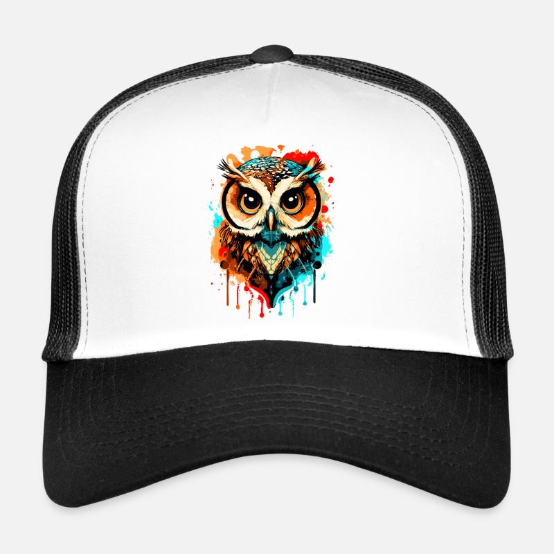 Eule Bunt - Nachteule - Schleiereule - Eulen Kauz - Trucker Cap - Weiß/Schwarz