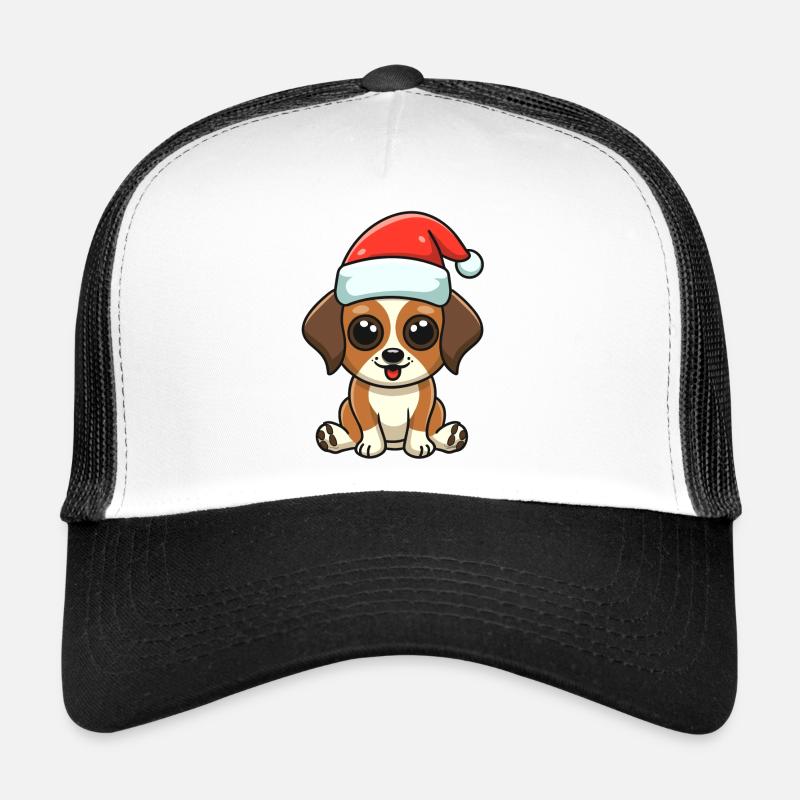 Chien avec bonnet de Père Noël - Casquette trucker - blanc/noir