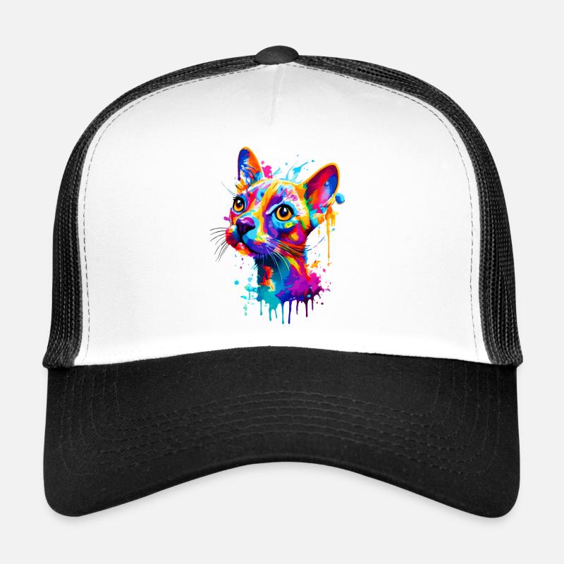 Katze Farbenfroh - Bunte Katze - Sphynx Katze - Trucker Cap - Weiß/Schwarz