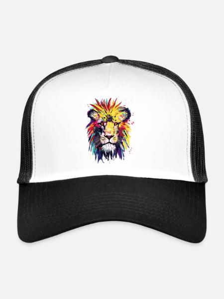 Lion Watercolor - Trucker Cap - white/black - Front