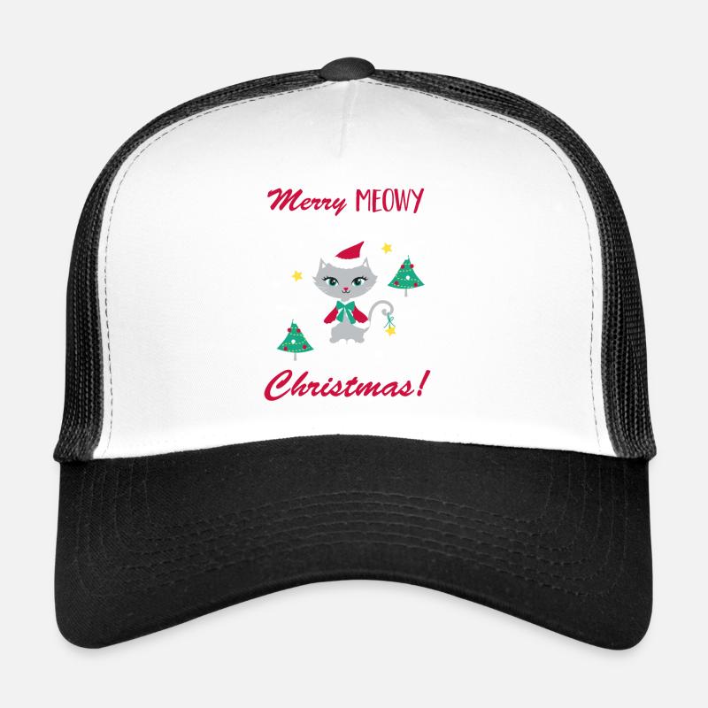 Chat de Noël ronronnant - Casquette trucker  - blanc/noir