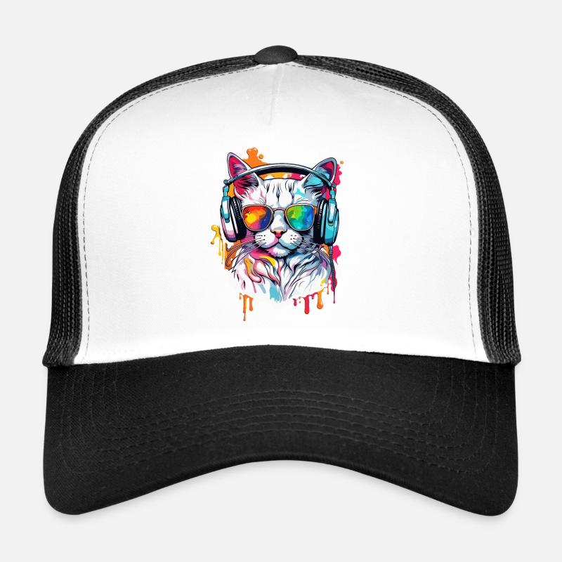 Kopfhörer / Audio / Musik / Tier / Katze / cool - Trucker Cap - Weiß/Schwarz