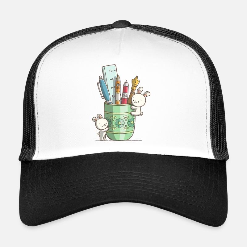 Deux lapins mignons devant un stylo Casquette trucker 