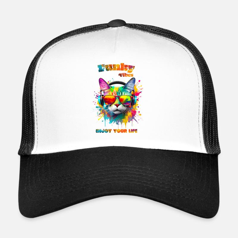Funky vibes. Enjoy your life. Cat - Trucker Cap - white/black