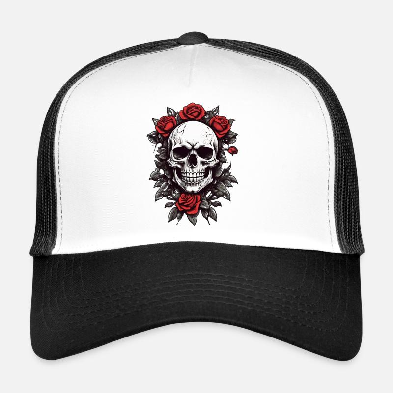 Crâne avec des roses rouges Casquette trucker 