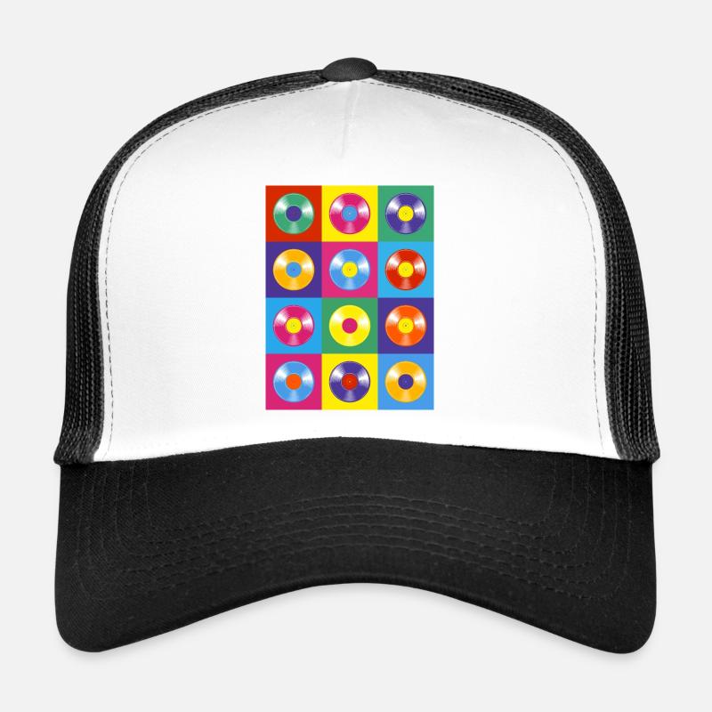 Lebendige Vinyl-Schallplatten-Pop-Art-Collage Trucker Cap