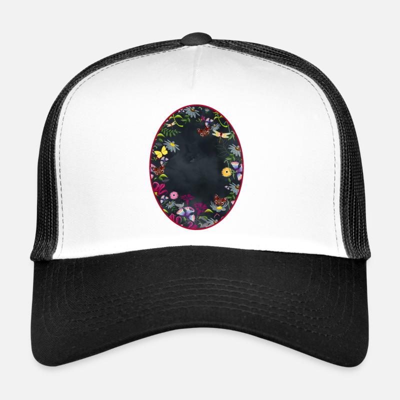 Cadre ovale de jardin avec fond noir Casquette trucker 