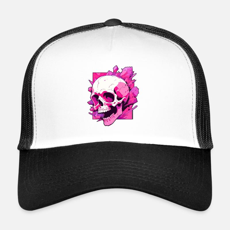 Rosa Totenkopf - Trucker Cap - Weiß/Schwarz