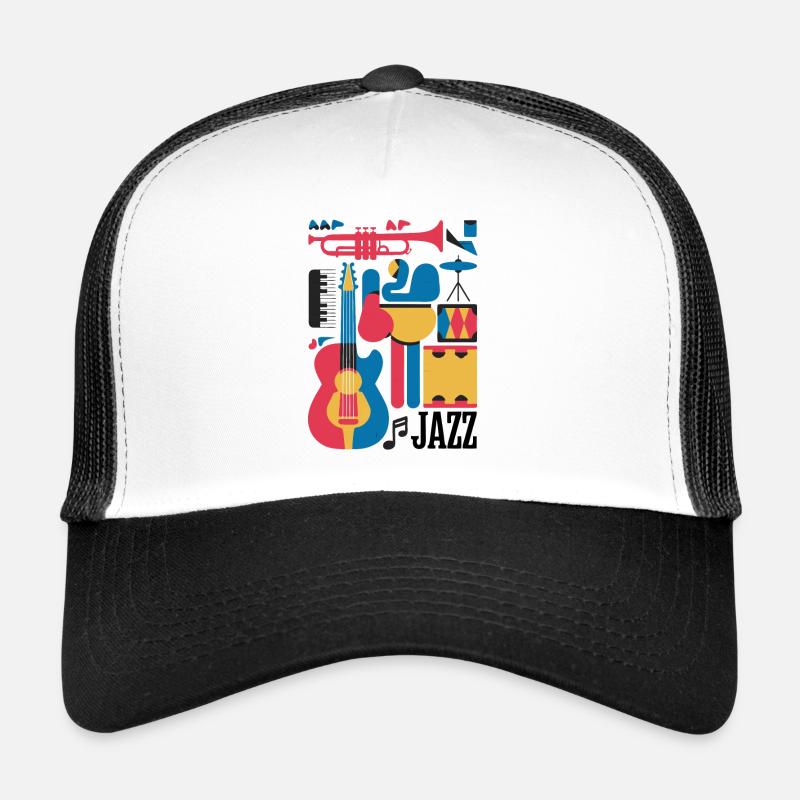 Illustration de notes de musique et d’instruments heureux - Casquette trucker  - blanc/noir