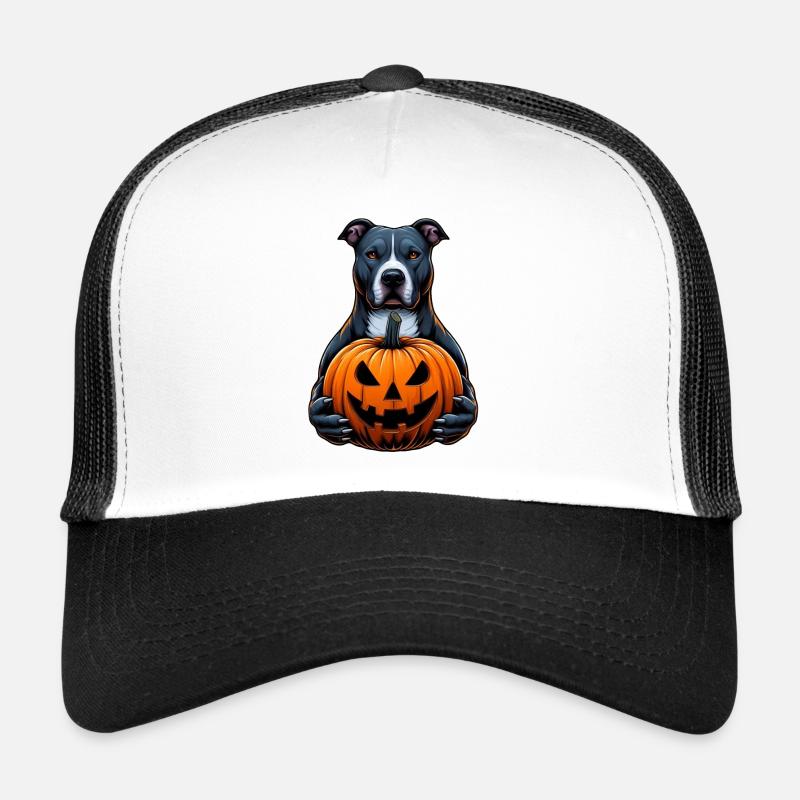 Pitbull Halloween - Holding Jack O Lantern Trucker Cap
