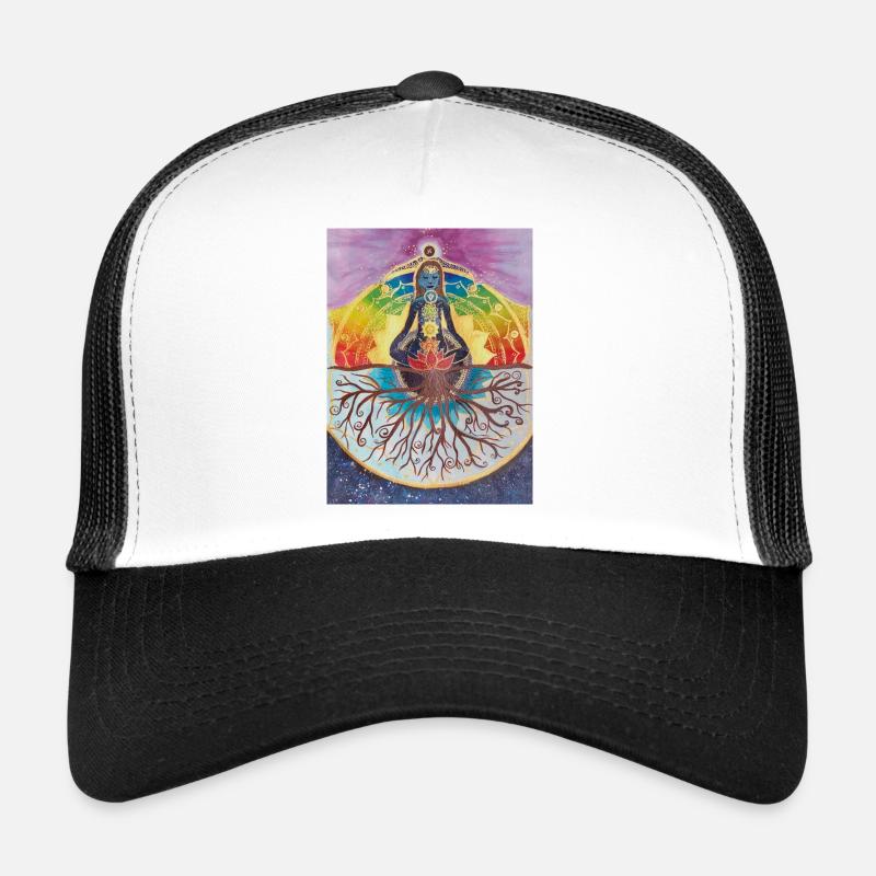Spiritual meditation tree with chakras - Trucker Cap - white/black