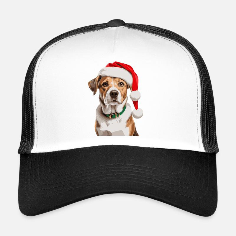Süßer Hund mit Weihnachtsmütze - Trucker Cap - Weiß/Schwarz