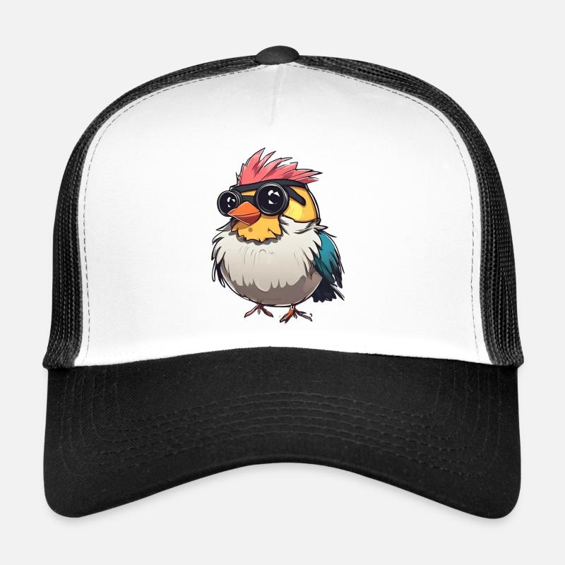 Bunte Techno-Vogel-Illustration - Trucker Cap - Weiß/Schwarz