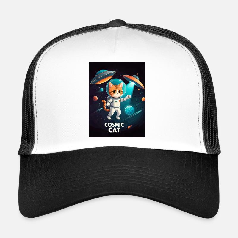 Chat cosmique – Chat astronaute de l’espace - Casquette trucker - blanc/noir