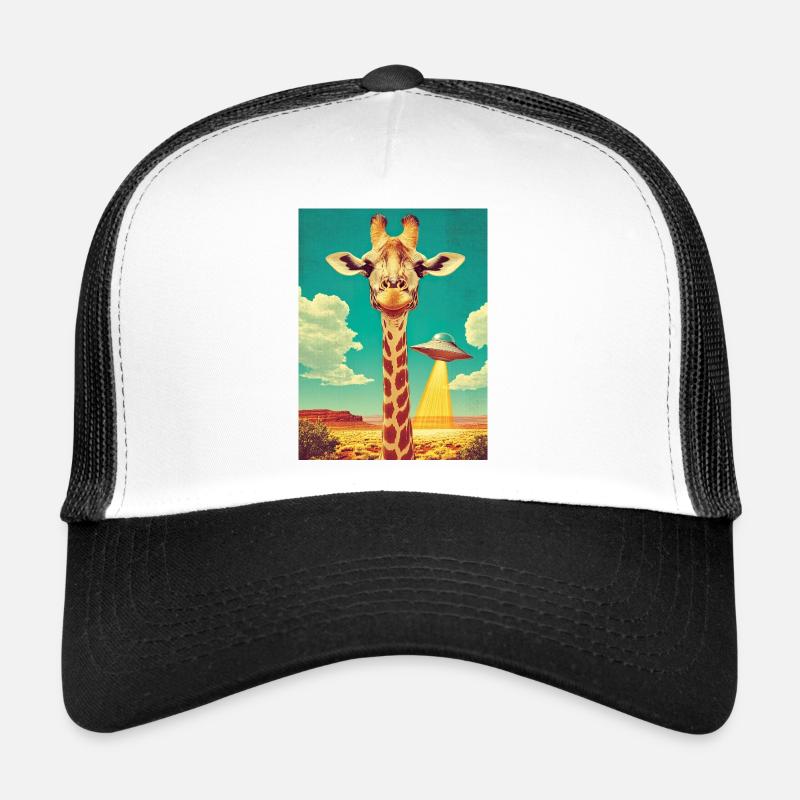 Retro Giraffe with UFO - Trucker Cap - white/black