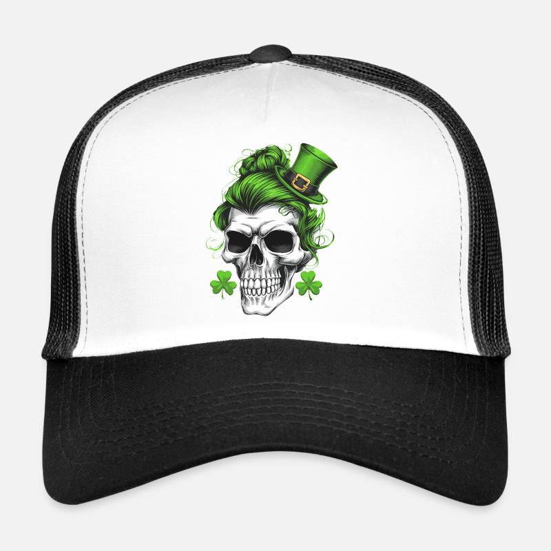 crâne de la Saint-Patrick avec des cheveux verts Casquette trucker 