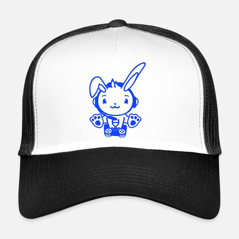 Bunny Playing Controller Console Headset Gamer Nerd Trucker Cap