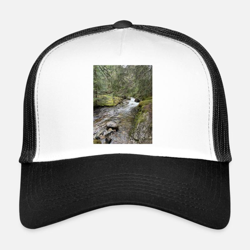 Nature morte dans la forêt avec rivière - Casquette trucker  - blanc/noir